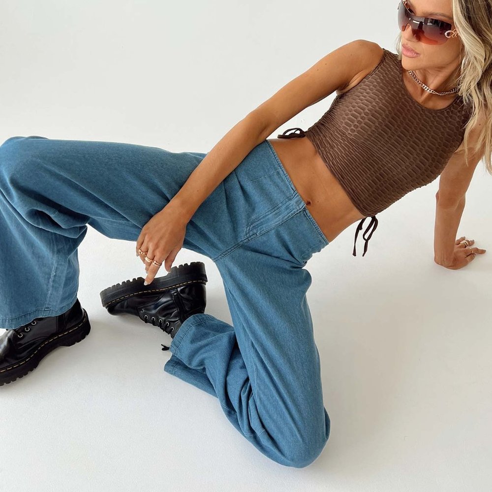 NWT Motel Rocks Trouser Denim Stone Wash Blue